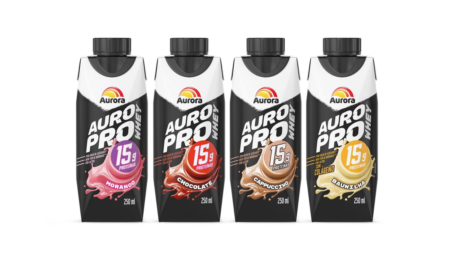 O destaque da linha Aurora Pro Whey é o sabor Baunilha, que combina 15g de proteína com adição de colágeno. Crédito: divulgação   